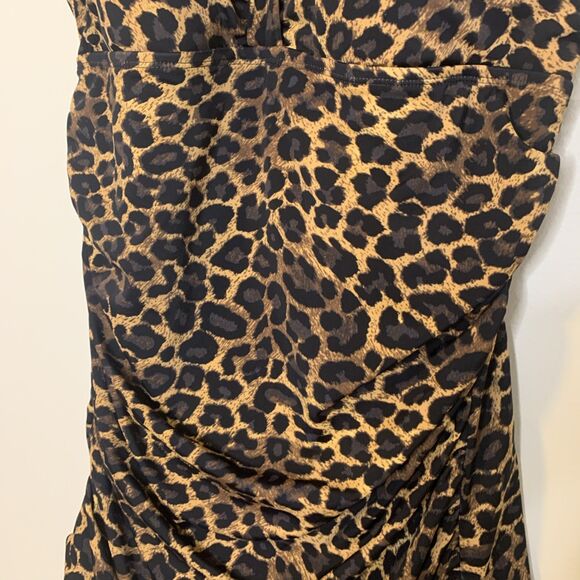 D & Co Beach Swimsuit Leopard Print One Piece Dress Tank - Size 14 - Picture 3 of 13